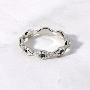 SS 925 Devil's Eye   Elegant Silver Blue  Zirconia  Ring